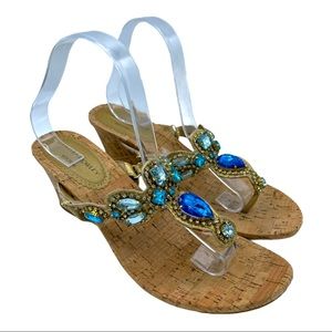 Cynthia Rowley NY Wedge Sandals Rhinestones Size 8
